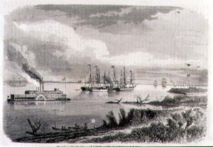 Een Stoomboot en een Sleepboot op de Mississippi, gegraveerd door Stephane Pannemaker door Evremond de (after) Berard