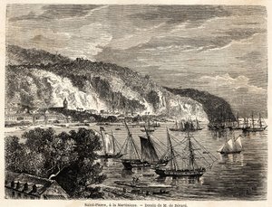 Uitzicht op Saint Pierre, in Martinique, tekening door Auguste de Berard (1824-1881), ter illustratie van de reizen naar de West-Indië, in 1858-1859, door Anthony Trollope (1815-1882). Gravure in "Le tour du monde, nouveau journal des voyages" Parijs door Evremond de (after) Berard