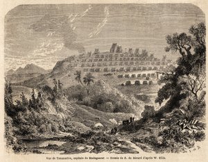 Uitzicht op Tananarive, hoofdstad van Madagaskar, tekening door Evremond de Berard (1824-1881), ter illustratie van Ida Pfeiffer