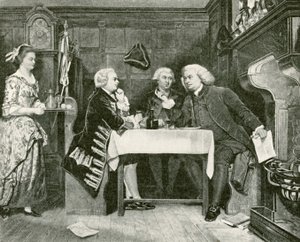 Johnson, Goldsmith en Boswell in de Mitre Tavern