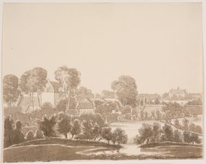 Bij Ørbæk, op de achtergrond Ørbæklunde. Funen 1833