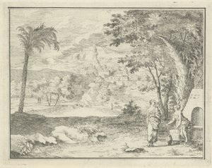Italianiserend landschap met twee vrouwen door F.W. Musculus