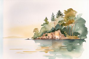 Een minimalistisch aquarel landschap, muurkunstafdrukken