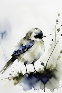 Een eenzame vogel in aquarel