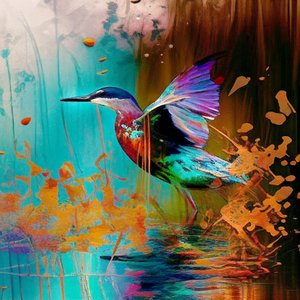 Abstracte vogel op canvas door F. Abderrahim
