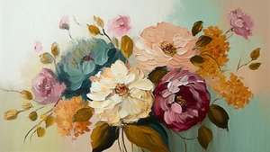Abstract vintage bloemen schilderij