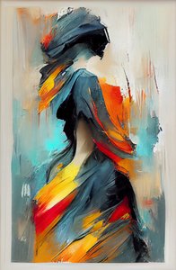 Abstract impressionistisch olieverfschilderij van een dansende vrouw door F. Abderrahim