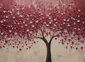 Abstract schilderij, bloeiende boom door F. Abderrahim