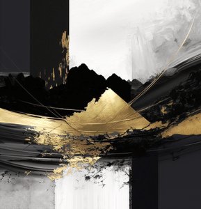 Abstracte getextureerde gelaagde zwart & goud, Muurkunst | Canvasafdrukken door F. Abderrahim