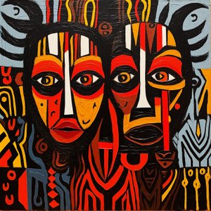 Afrikaanse stamgezichten, Picasso-stijl schilderij, canvas muurkunst print