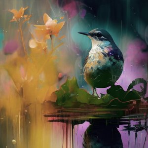 Mooie vogel schilderij in Claude Monet stijl
