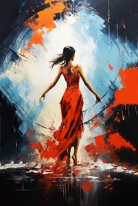 Schilderij van een mooi dansend meisje, achteraanzicht, fijne kunstafdrukken online door F. Abderrahim