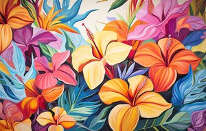 Boeket felgekleurde hibiscusbloemen door F. Abderrahim