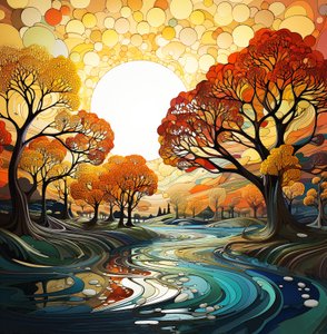 Fantasielandschap en bomen door F. Abderrahim
