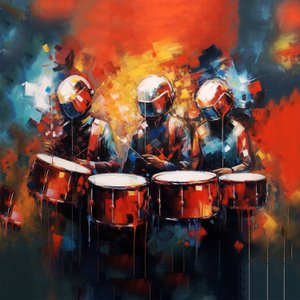 Groep muzikanten drummers die drums spelen, rockmuziek, digitale kunstafdruk