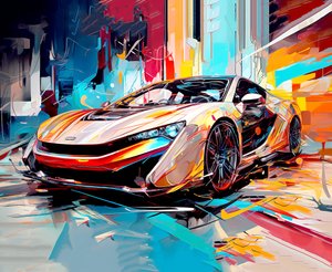 Abstract modern sport luxe raceauto schilderij, muurkunst print door F. Abderrahim