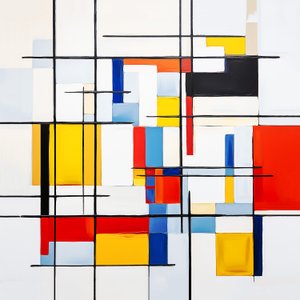 Abstract schilderij in de stijl van Piet Mondriaan door F. Abderrahim