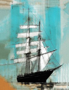 Dapper schip zeilen schilderij oud, motherwell stijl, muurkunst | canvasafdrukken door F. Abderrahim