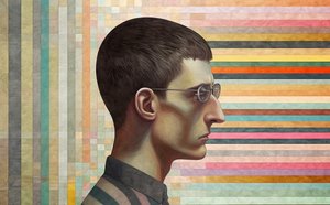 intellectuele man geïnspireerd door Giorgio de Chirico, Surrealistisch portret
