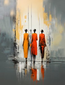 Mensen die op straat lopen, abstract schilderij van een vrouw door F. Abderrahim