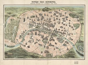 Geselecteerde gebouwen picturaal weergegeven. Vogelvlucht. LC-kopie gemonteerd op doek. Beschikbaar ook via de website van de Library of Congress als rasterafbeelding door F.; Garnier Frères; Dufrénoy Dufour