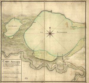 Bijzondere kaart van de loop van de St. Louis rivier vanaf het wilde dorp tot onder de Detour aux Angloix, de meren Pontchartrain & Maurepas en de rivieren & bayous die daar uitmonden door F. Saucier