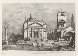 Gezicht op de voorgevel van de kerk van de Allerheiligste Verlosser door Fabio Berardi after Canaletto