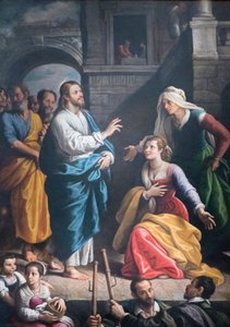 Christus te gast in het huis van Martha en Maria door Fabrizio Santafede