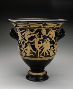 Wit-figuur Bell Krater met dansende saters, 400-351 v.Chr. door Faliscan