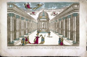 De tempel van Bacchus Illustratie voor act I van de opera "La venere gelosa" (Venus jaloers) door Francesco Sacrati. Decor door Jacopo Torelli