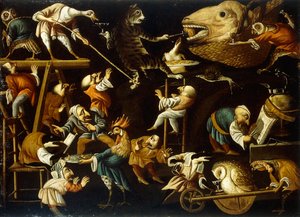 Denkbeeldige Dieren en Dwergen die Vechten, Drinken en Feesten door Faustino Bocchi or Boccasi