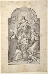 Ontwerp voor een Altaarschilderij, Sint Dominicus en Sint Catharina van Siena Ontvangen de Rozenkrans van de Maagd en het Kind