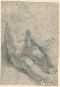 Studie voor het Christuskind in de Madonna van S. Simone (recto); Studie van een landschap (verso)