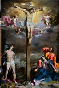 Kruisiging van Christus met Onze Lieve Vrouw, Sint Johannes de Evangelist en Sint Sebastiaan door Federico Fiori Barocci or Baroccio