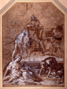 Religieuze allegorie, het verzamelen van het Manna en de Instelling van de Eucharistie door Federico Fiori Barocci or Baroccio