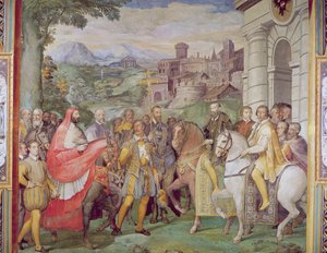 Karel V (1500-58) met Alessandro Farnese (1546-92) in Worms, uit de 
