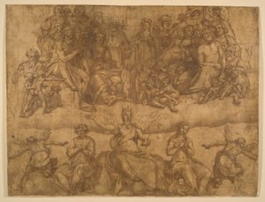Verloste Zielen en Allegorische Figuren, studie voor het Laatste Oordeel fresco in de koepel van de Duomo, Florence