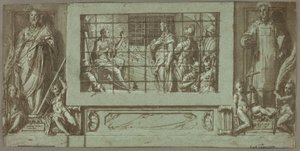 Sint Catharina in de gevangenis bekeert keizerin Faustina tot het christendom, geflankeerd door de heiligen Saturnius en Simon door Federico Zuccaro