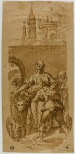 Taddeo Zuccaro bij de ingang van Rome, begroet door dienstbaarheid, ontbering en arbeid door Federico Zuccaro