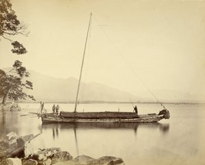 Boot op het Biwa meer door Felice Beato