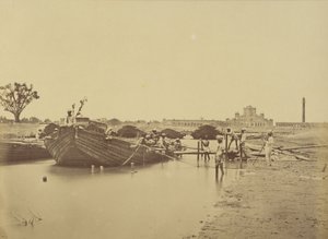 Brug van Boten Onder het Martinière College aan de Gomti Rivier door Felice Beato