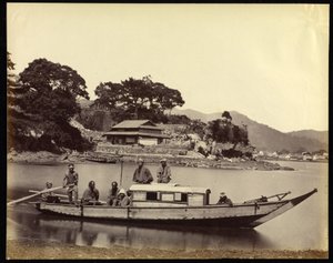 Japanse woonboot en bemanning door Felice Beato