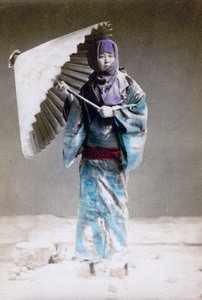 Museme, vrouw in winterkostuum, Japan, 1882