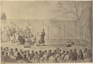 Fotografische Kopie van een Tekening van een Japanse Man die Op het Punt Staat te Worden Onthoofd door Charles Wirgman
