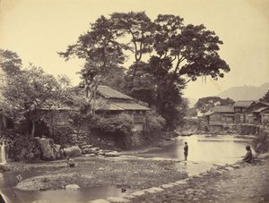 Uitzicht in de inheemse stad, Nagasaki door Felice Beato