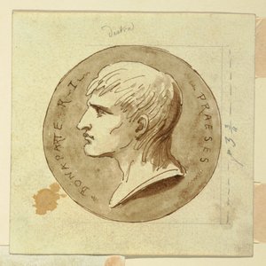 Een medaille van Napoleon Bonaparte als president van de Italiaanse Republiek, verso; Hebe geeft onsterfelijkheid aan de wagenmenner van Hercules door Felice Giani