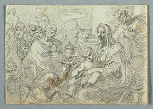 Aanbidding der Wijzen studie naar Lodovico Carracci door Felice Giani