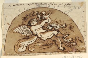 Herfst, lunet voor plafond van de Sala Ottagonale, Palazzo Milzetti, Faenza door Felice Giani