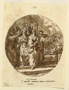 Plafondontwerp voor Numa Pompilius verwelkomd in Rome na zijn verkiezing, Sala di Numa Pompilio, Palazzo Milzetti, Faenza