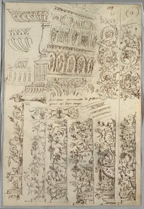Decoratieve Studies; Verso: Barbarenhoofd in Profiel uit de Oudheid door Felice Giani